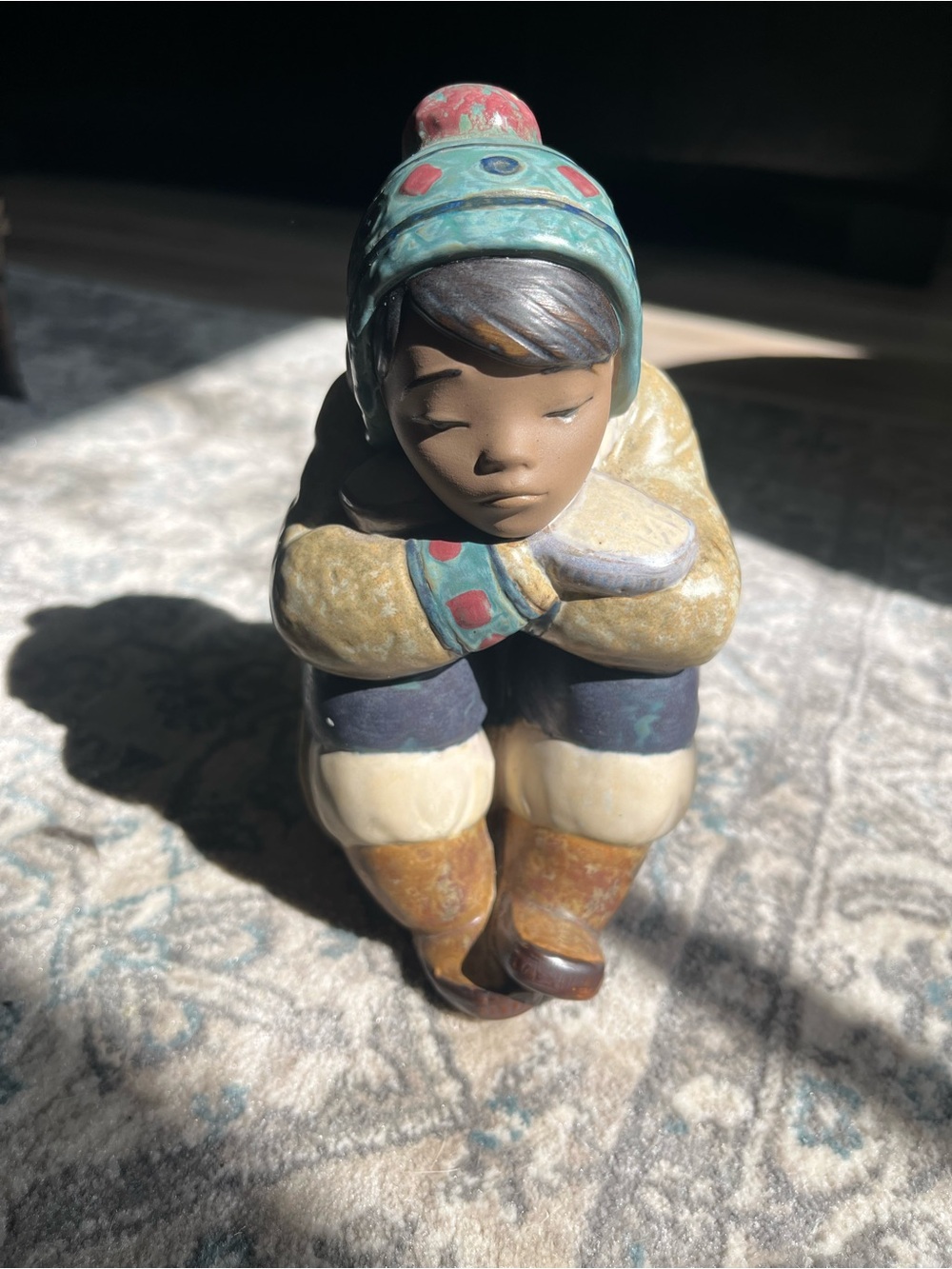 Lladro Pensive Eskimo Boy Porcelain Figurine